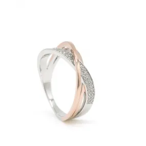 Anillos bicolor bao rosa con entrecruzado de circonitas