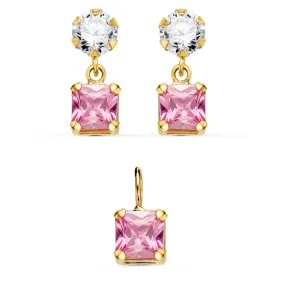 Conjunto oro 18k dos cuerpos rosa cuadrado