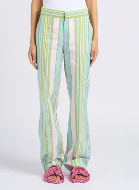 LAURENCE BRAS SOUKY - Pantalón recto a rayas de algodón en azul
