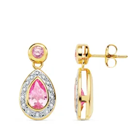 PENDIENTES ORO BICOLOR PIEDRAS ROSA