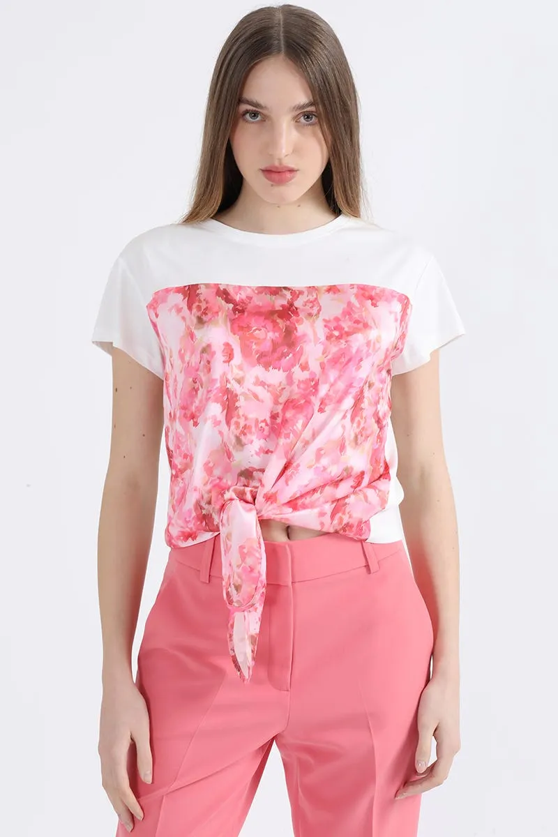 POLERA CON SATIN ESTAMPADO, ROSA