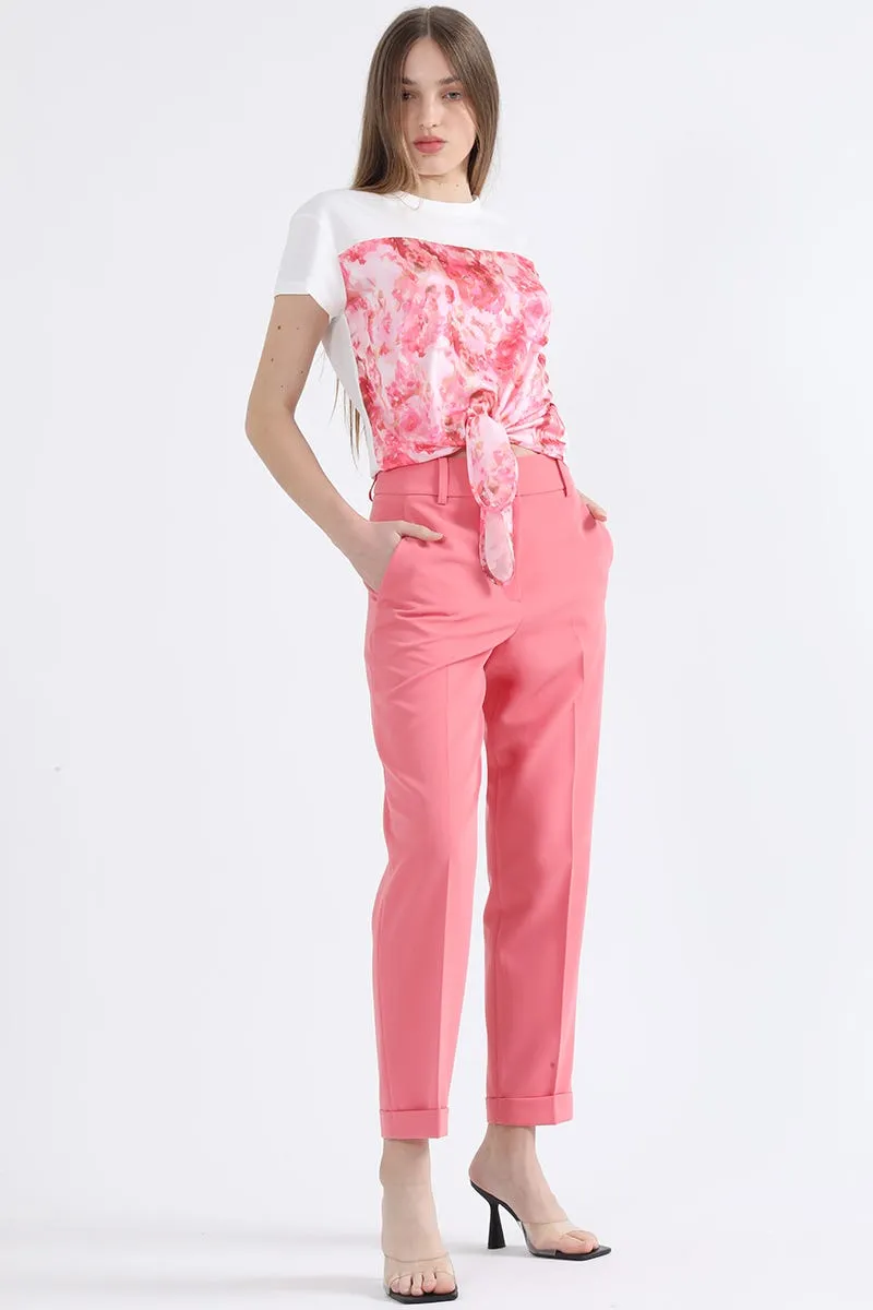 POLERA CON SATIN ESTAMPADO, ROSA
