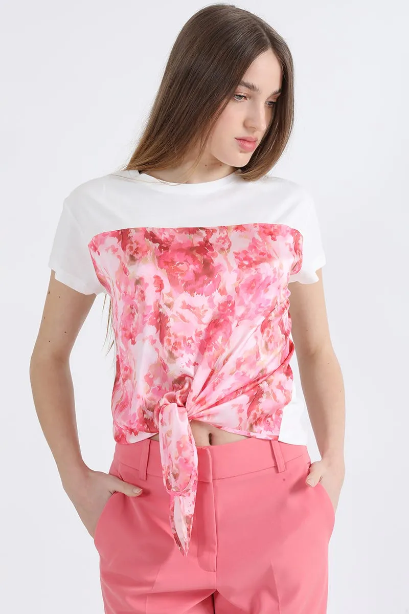 POLERA CON SATIN ESTAMPADO, ROSA