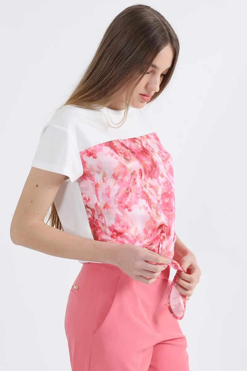 POLERA CON SATIN ESTAMPADO, ROSA