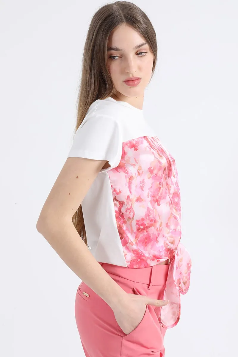 POLERA CON SATIN ESTAMPADO, ROSA