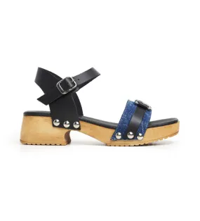 Blue leather sandals with buckles - Heel height 5cm -
