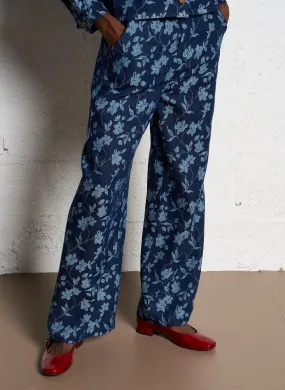 THE KORNER Pantalón amplio de algodón mezclado con estampado floral. en azul