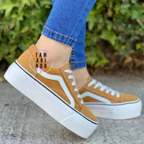 Zapatillas lona mostaza con plataforma D07